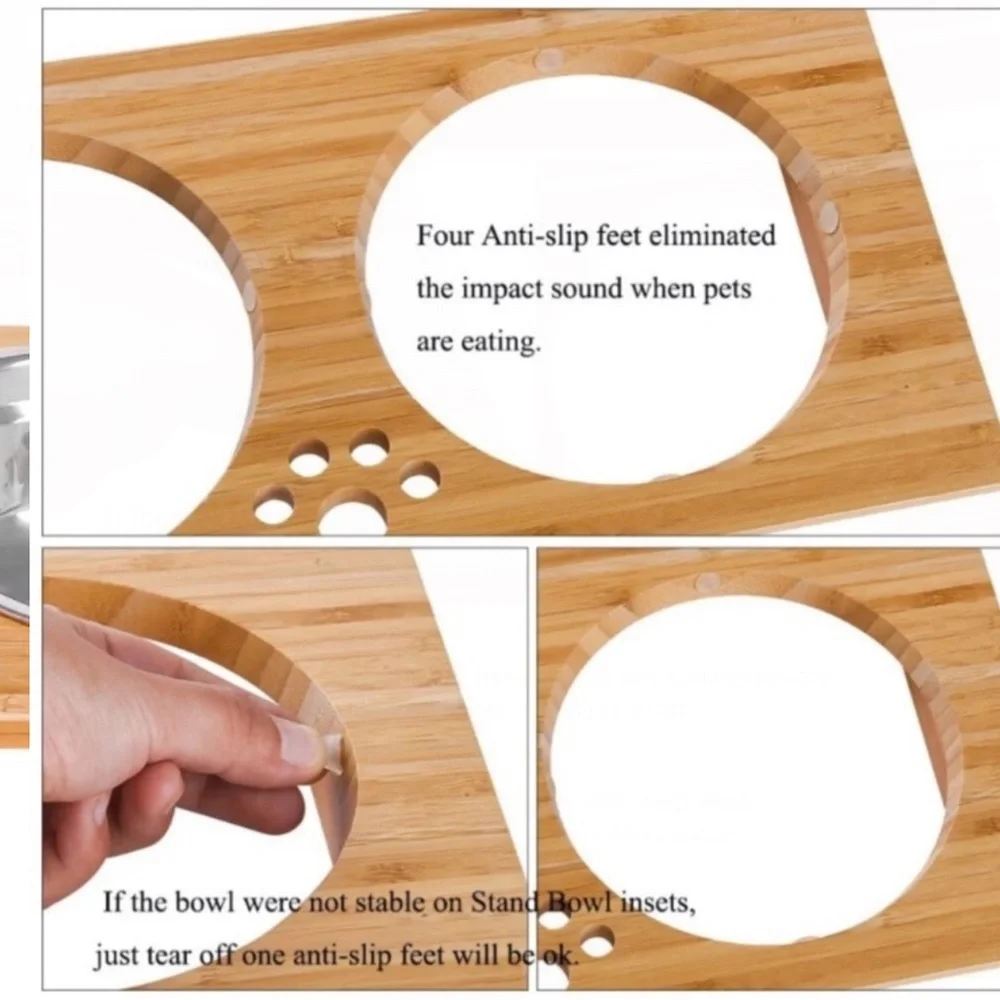 Pet Bowls Bamboo Elevated Stand Feeder
